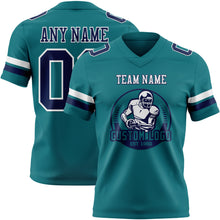 Load image into Gallery viewer, Custom Teal Navy-White Authentic Football Jersey
