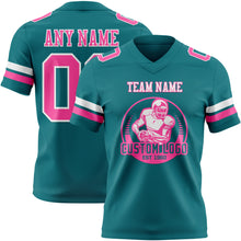 Load image into Gallery viewer, Custom Teal Pink-White Authentic Football Jersey
