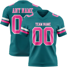 Load image into Gallery viewer, Custom Teal Pink-White Authentic Football Jersey
