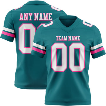 Custom Teal White-Pink Mesh Authentic Football Jersey