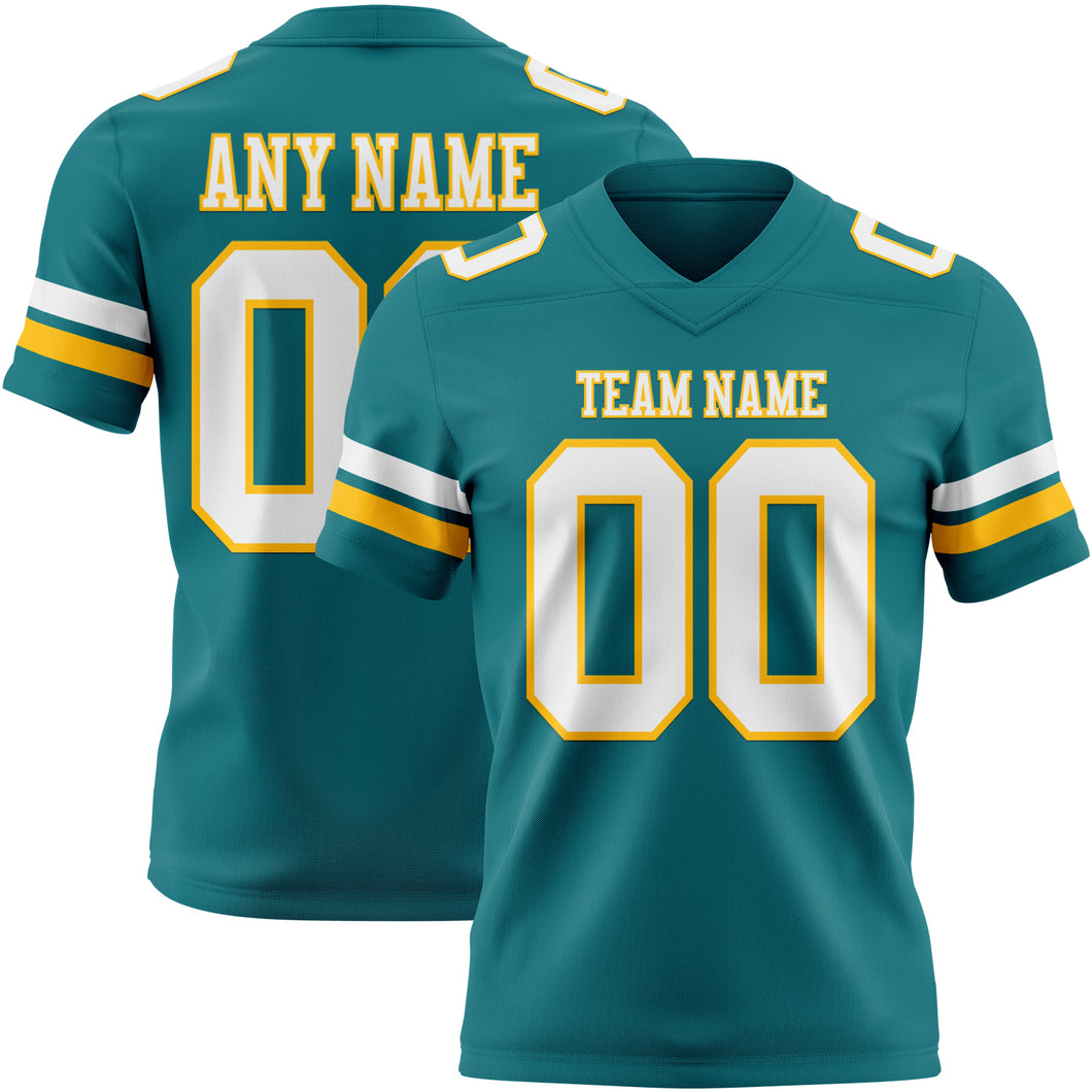Custom Teal White-Gold Authentic Football Jersey