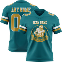 Laden Sie das Bild in den Galerie-Viewer, Custom Teal Old Gold-White Authentic Football Jersey
