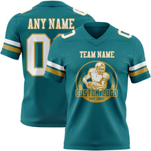 Laden Sie das Bild in den Galerie-Viewer, Custom Teal White-Old Gold Authentic Football Jersey
