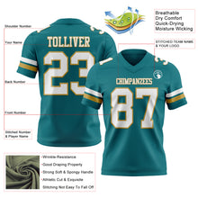 Laden Sie das Bild in den Galerie-Viewer, Custom Teal White-Old Gold Authentic Football Jersey
