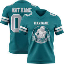 Laden Sie das Bild in den Galerie-Viewer, Custom Teal Gray-White Authentic Football Jersey
