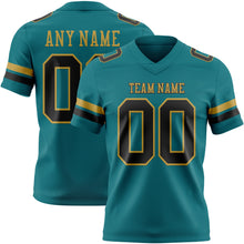 Laden Sie das Bild in den Galerie-Viewer, Custom Teal Black-Old Gold Authentic Football Jersey

