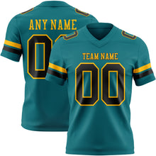 Laden Sie das Bild in den Galerie-Viewer, Custom Teal Black-Gold Authentic Football Jersey
