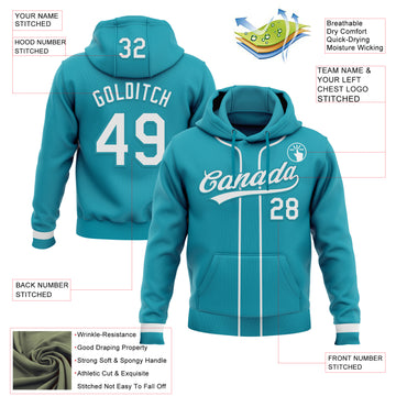 Custom Stitched Teal White-Teal Baseball Pullover Sweatshirt Hoodie