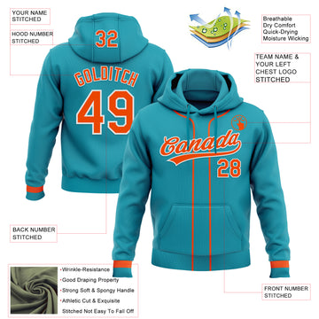 Custom Stitched Teal Orange-White Baseball Pullover Sweatshirt Hoodie