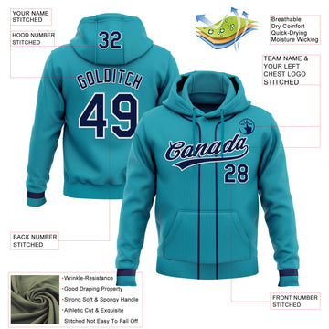 Custom Stitched Teal Navy-White Baseball Pullover Sweatshirt Hoodie