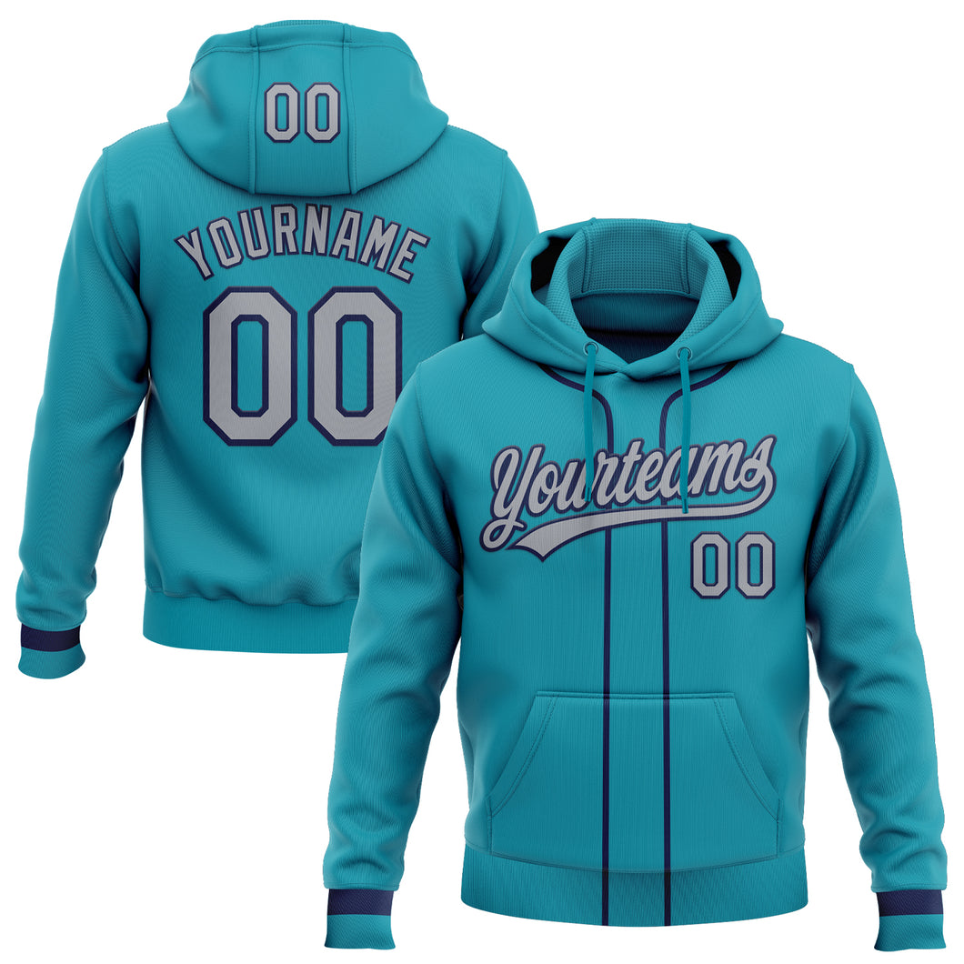 Custom Stitched Teal Gray-Navy Baseball Pullover Sweatshirt Hoodie