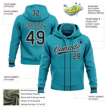 Custom Stitched Teal Black-White Baseball Pullover Sweatshirt Hoodie