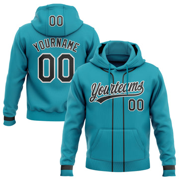 Custom Stitched Teal Black-White Baseball Pullover Sweatshirt Hoodie