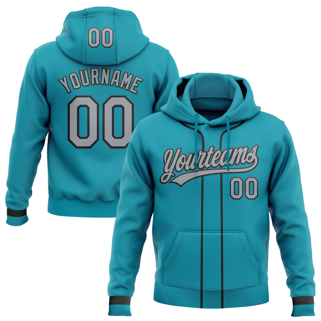 Custom Stitched Teal Gray-Black Baseball Pullover Sweatshirt Hoodie