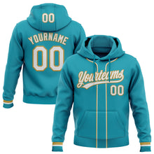 Load image into Gallery viewer, Custom Stitched Teal White-Old Gold Baseball Pullover Sweatshirt Hoodie
