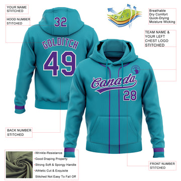 Custom Stitched Teal Purple-White Baseball Pullover Sweatshirt Hoodie