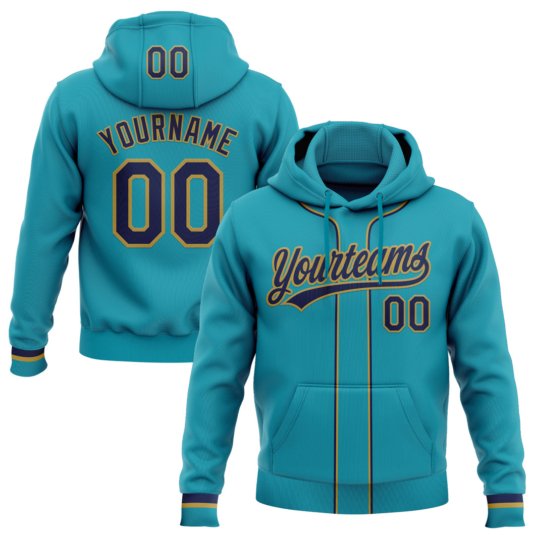 Custom Stitched Teal Navy-Old Gold Baseball Pullover Sweatshirt Hoodie
