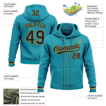 Custom Stitched Teal Black-Old Gold Baseball Pullover Sweatshirt Hoodie