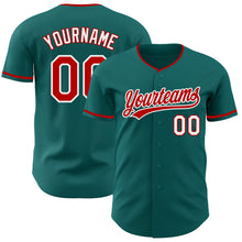 Load image into Gallery viewer, Custom Teal Red-White Authentic Baseball Jersey

