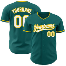 Load image into Gallery viewer, Custom Teal White-Yellow Authentic Baseball Jersey

