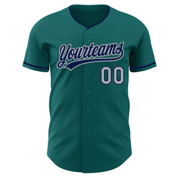 Custom Teal Navy-Gray Authentic Baseball Jersey