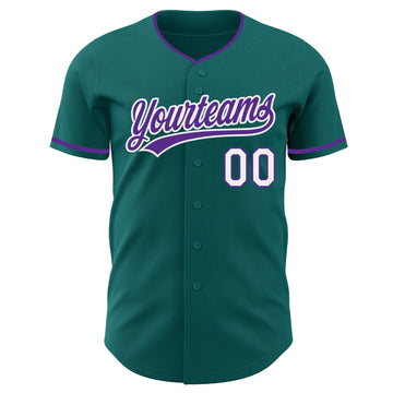 Custom Teal Purple-White Authentic Baseball Jersey