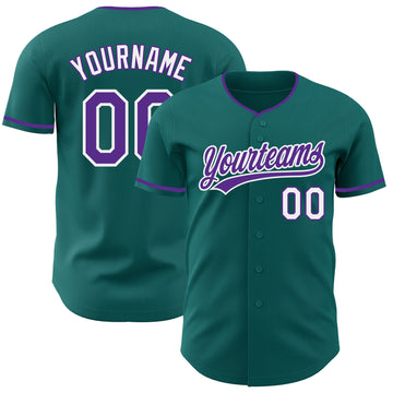 Custom Teal Purple-White Authentic Baseball Jersey