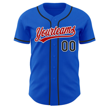 Custom Thunder Blue Black Red-White Authentic Baseball Jersey