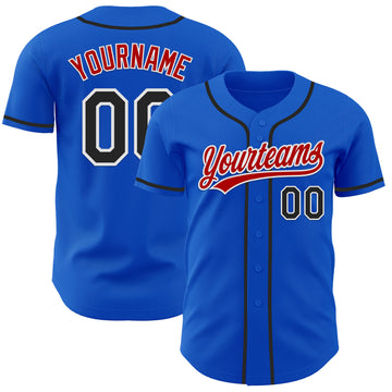 Custom Thunder Blue Black Red-White Authentic Baseball Jersey