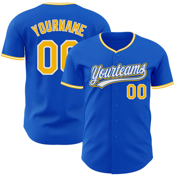Custom Thunder Blue Gold-White Authentic Baseball Jersey