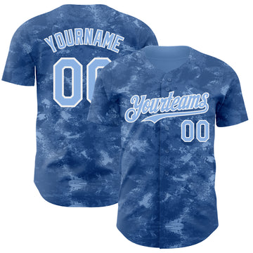 Custom Tie Dye Light Blue-White 3D Authentic Baseball Jersey