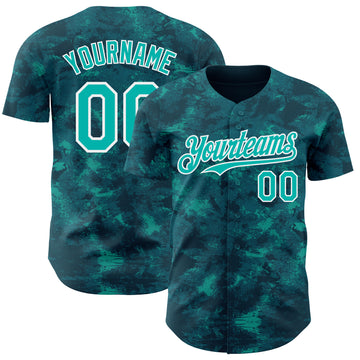 Custom Tie Dye Aqua-White 3D Authentic Baseball Jersey