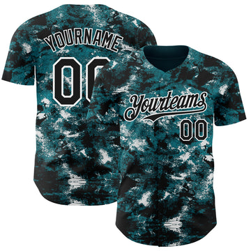 Custom Tie Dye Black-White 3D Authentic Baseball Jersey