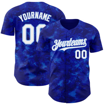 Custom Tie Dye White-Light Blue 3D Authentic Baseball Jersey