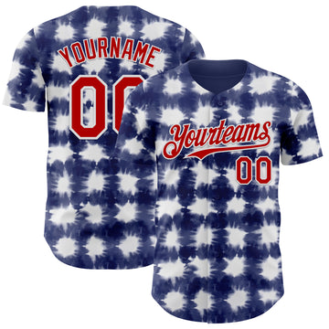 Custom Tie Dye Red-White Shibori Pattern Authentic Baseball Jersey
