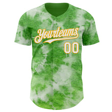 Laden Sie das Bild in den Galerie-Viewer, Custom Tie Dye White-Gold Shibori Pattern Authentic Baseball Jersey
