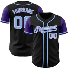Laden Sie das Bild in den Galerie-Viewer, Custom Black Light Blue-Purple Authentic Two Tone Baseball Jersey
