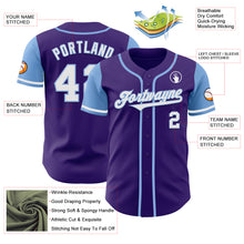 Load image into Gallery viewer, Custom Purple White-Light Blue Authentic Two Tone Baseball Jersey
