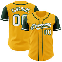 Load image into Gallery viewer, Custom Gold White-Green Authentic Two Tone Baseball Jersey

