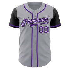 Load image into Gallery viewer, Custom Gray Purple-Black Authentic Two Tone Baseball Jersey
