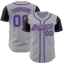 Load image into Gallery viewer, Custom Gray Purple-Black Authentic Two Tone Baseball Jersey
