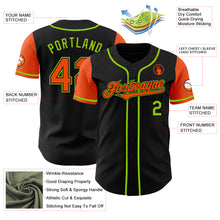 Laden Sie das Bild in den Galerie-Viewer, Custom Black Orange-Neon Green Authentic Two Tone Baseball Jersey
