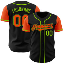 Laden Sie das Bild in den Galerie-Viewer, Custom Black Orange-Neon Green Authentic Two Tone Baseball Jersey
