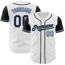 Load image into Gallery viewer, Custom White Black-Light Blue Authentic Two Tone Baseball Jersey
