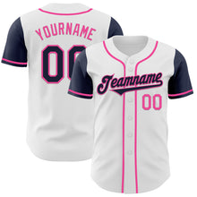 Laden Sie das Bild in den Galerie-Viewer, Custom White Navy-Pink Authentic Two Tone Baseball Jersey

