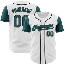 Load image into Gallery viewer, Custom White Midnight Green-Black Authentic Two Tone Baseball Jersey
