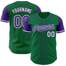 Load image into Gallery viewer, Custom Kelly Green Purple-White Authentic Two Tone Baseball Jersey
