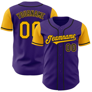 Custom Purple Gold-Black Authentic Two Tone Baseball Jersey