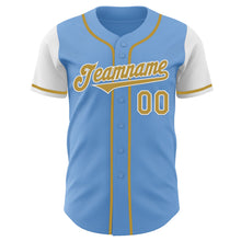 Load image into Gallery viewer, Custom Light Blue Old Gold-White Authentic Two Tone Baseball Jersey
