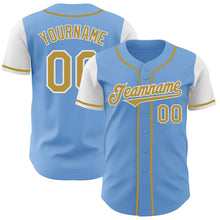Load image into Gallery viewer, Custom Light Blue Old Gold-White Authentic Two Tone Baseball Jersey
